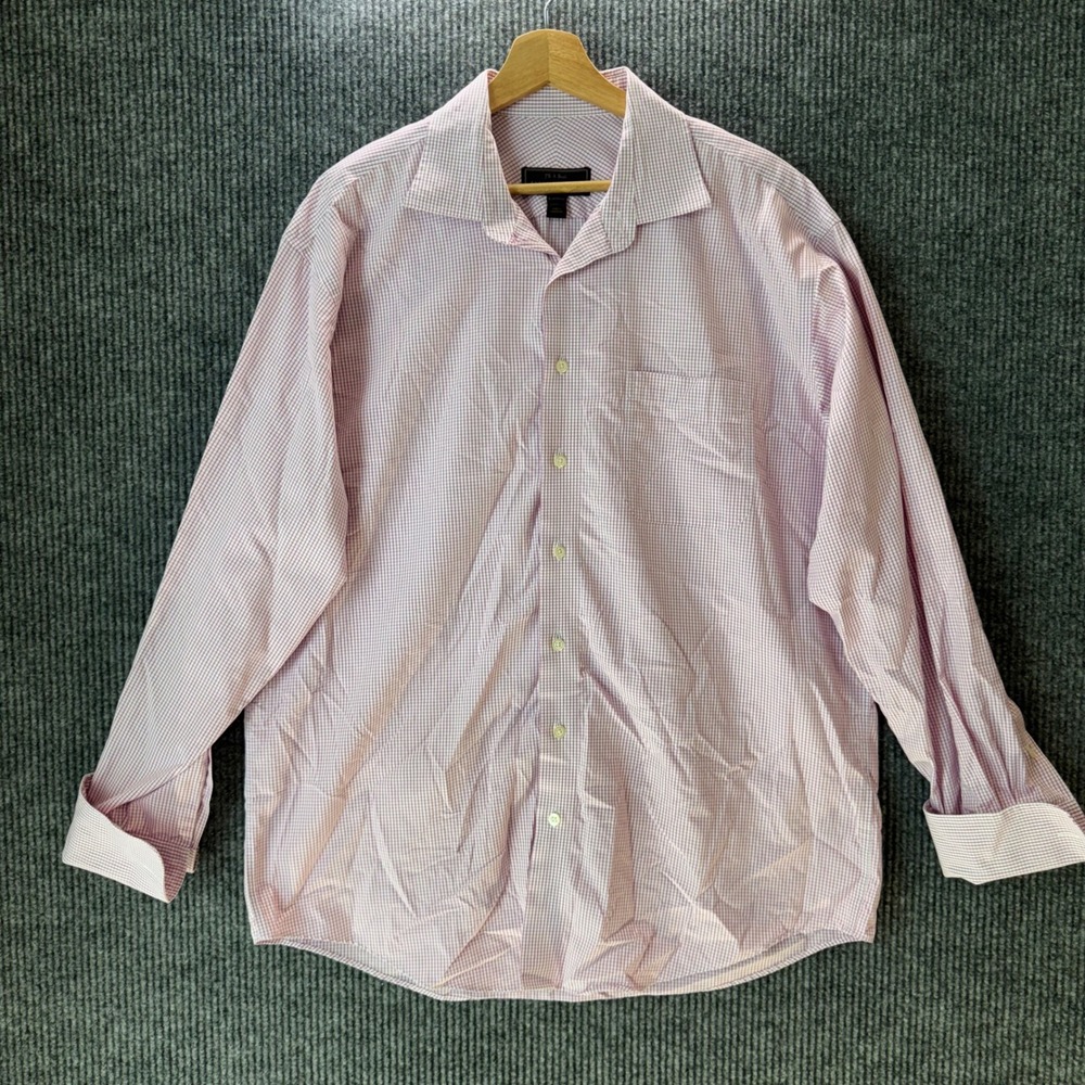 Jos A Bank Reserve Shirt 17-35 Pink Check Classic Fit‎ Long Sleeve Dress Mens
